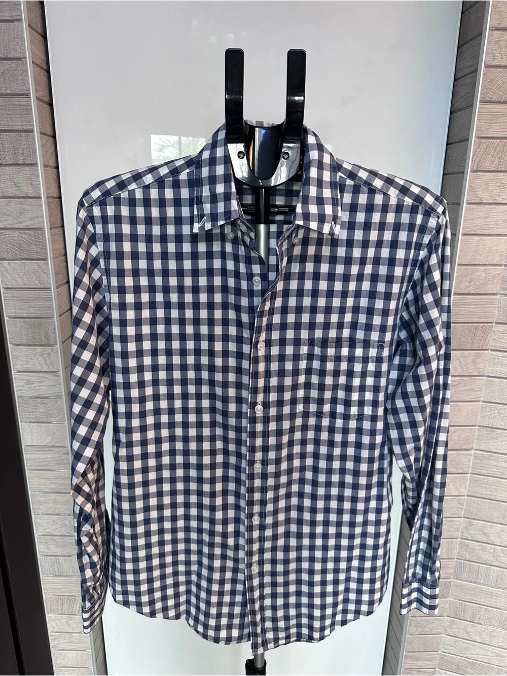 J. Crew Navy and White Gingham Button-Down Shirt